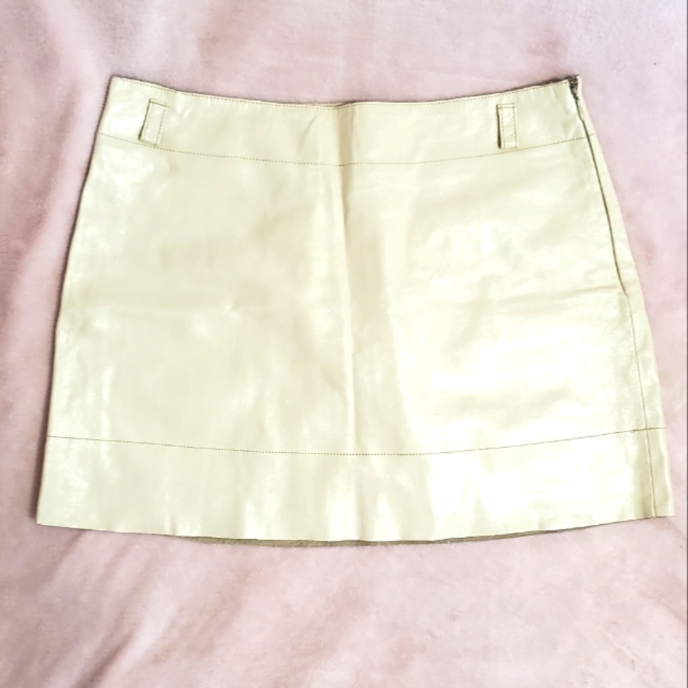 Express Y2K Genuine Leather Cream Mini Skirt Sz 5/6, Excellent Condition